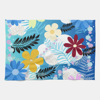 Colourful Cute Daisies Ferns Bubbles Clouds Patter Kitchen Towel