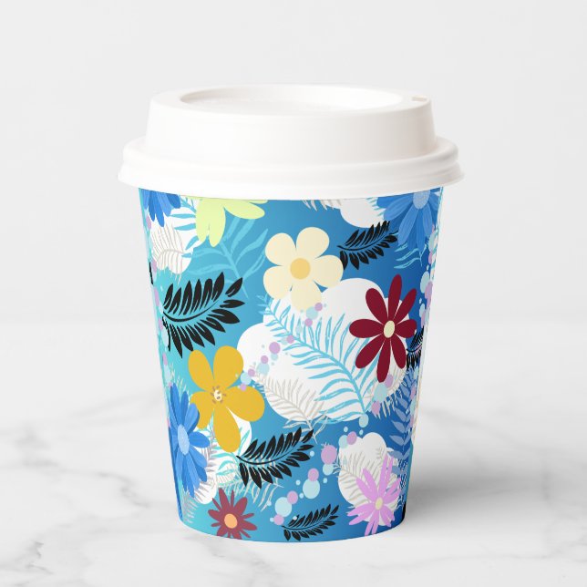 Colourful Cute Daisies Ferns Bubbles Clouds Patter Paper Cups (Front)