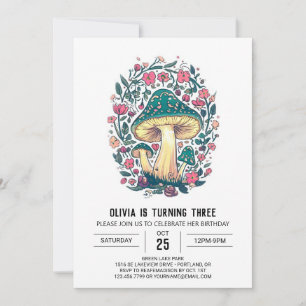 Colourful Cute Digital Mushroom Birthday Invitation