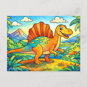 Colourful Cute Dinosaur Kids Holiday Postcard