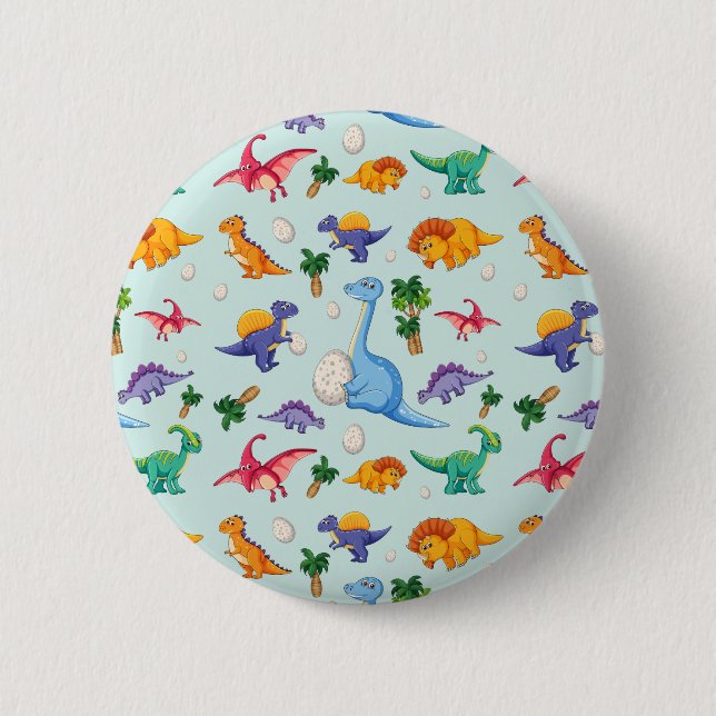 Colourful Cute Dinosaur Pattern 2 Inch Round Button (Front)