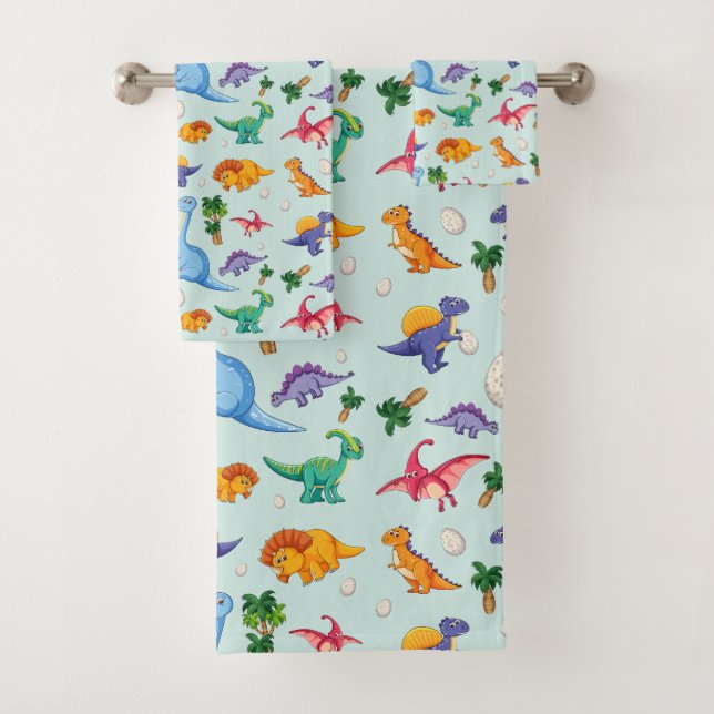Colourful Cute Dinosaur Pattern Bath Towel Set (Insitu)