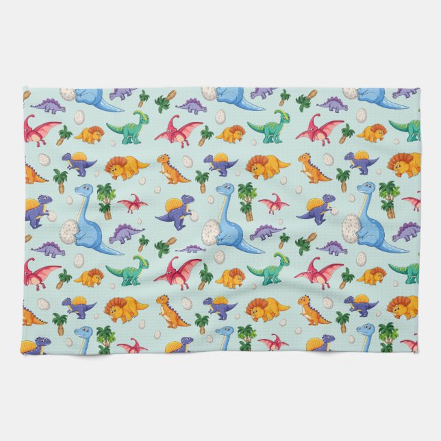 Colourful Cute Dinosaur Pattern Kitchen Towel (Horizontal)