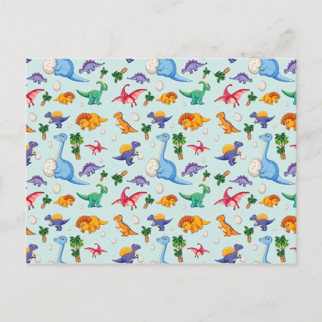 Colourful Cute Dinosaur Pattern Postcard (Front)
