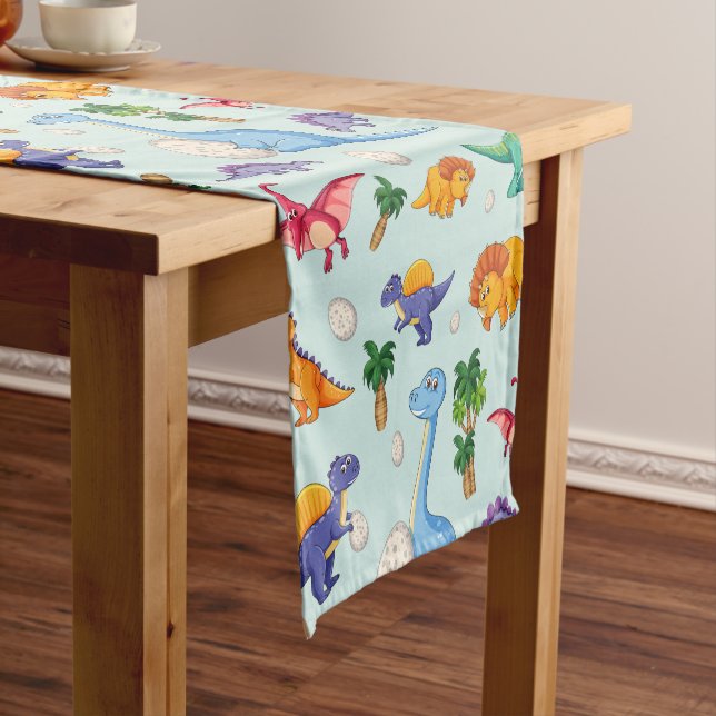 Colourful Cute Dinosaur Pattern Short Table Runner (In Situ)