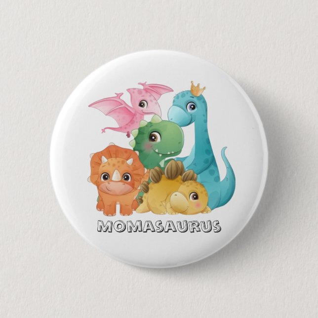 Colourful Cute Dinosaurs Baby Shower Momasaurs 2 Inch Round Button (Front)