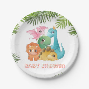 Colourful Cute Dinosaurs Baby Shower  Paper Plate