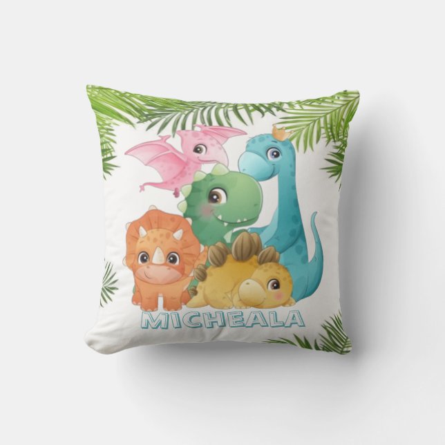 Colourful Cute Dinosaurs Monogram  Throw Pillow (Front)
