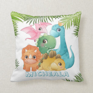 Colourful Cute Dinosaurs Monogram  Throw Pillow