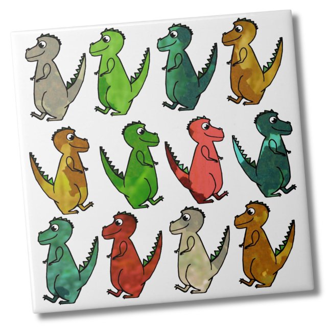 Colourful Cute Dinosaurs Tile (Cute Cartoon Watercolor Dinosaur Print Ceramic Tile)