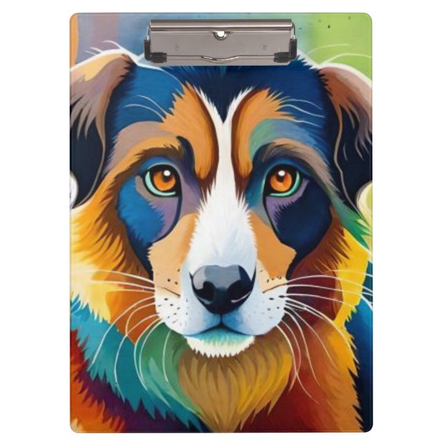 Colourful cute dog portrait close up clipboard (Front)