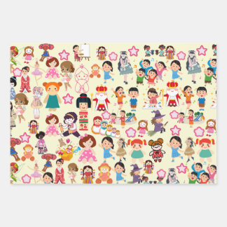 Colourful Cute Dolls and Children Gift Wrap