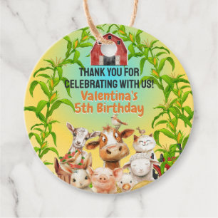 Colourful Cute Farm Animals Red Barn Thank You Favour Tags