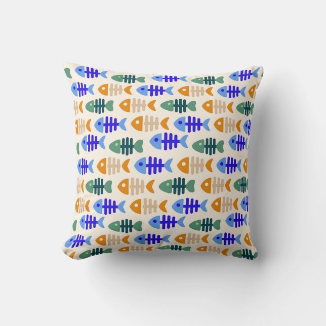 Colourful Cute Fish Bone Pattern Throw Pillow (Front)