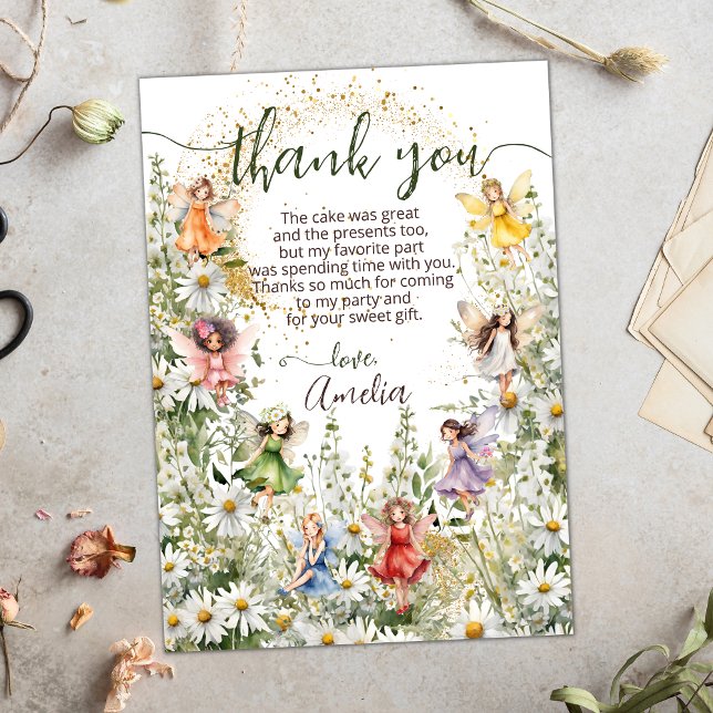 Colourful Cute Flower Fairies Glitter Script Thank You Card (Creator Uploaded)