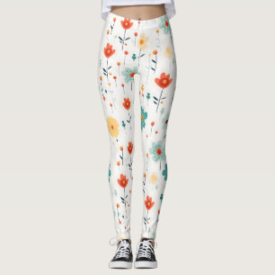 Colourful Cute Flowers Pattern Leggings