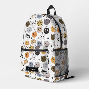 Colourful Cute Funny Cats & Paw Custom Name Printed Backpack