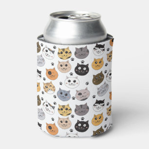 Colourful Cute Funny Cats & Paw Pattern Can Cooler
