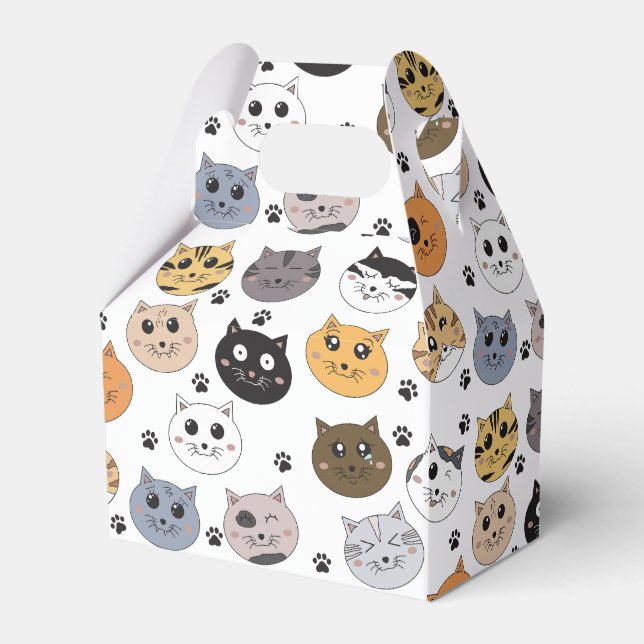 Colourful Cute Funny Cats & Paw Pattern Favor Box (Front Side)