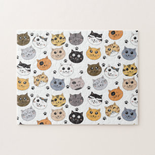 Colourful Cute Funny Cats & Paw Pattern Jigsaw Puzzle