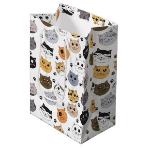 Colourful Cute Funny Cats & Paw Pattern Medium Gift Bag