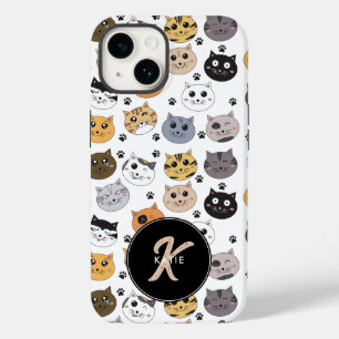 Colourful Cute Funny Cats & Paw Pattern Monogram Case-Mate iPhone 14 Case