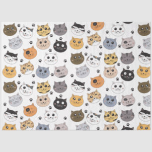 Colourful Cute Funny Cats & Paw Pattern Tissue Paper