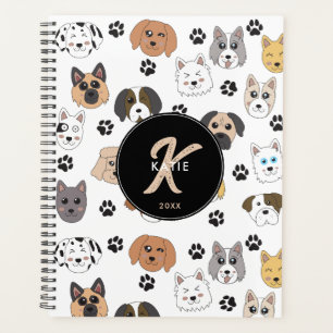 Colourful Cute Funny Dogs & Dog Paw Monogram Planner