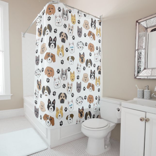 Colourful Cute Funny Dogs & Dog Paw Pattern (In Situ)