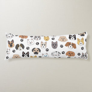 Colourful Cute Funny Dogs & Dog Paw Pattern Body Pillow