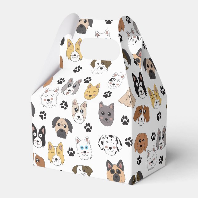 Colourful Cute Funny Dogs & Dog Paw Pattern Favor Box (Front Side)