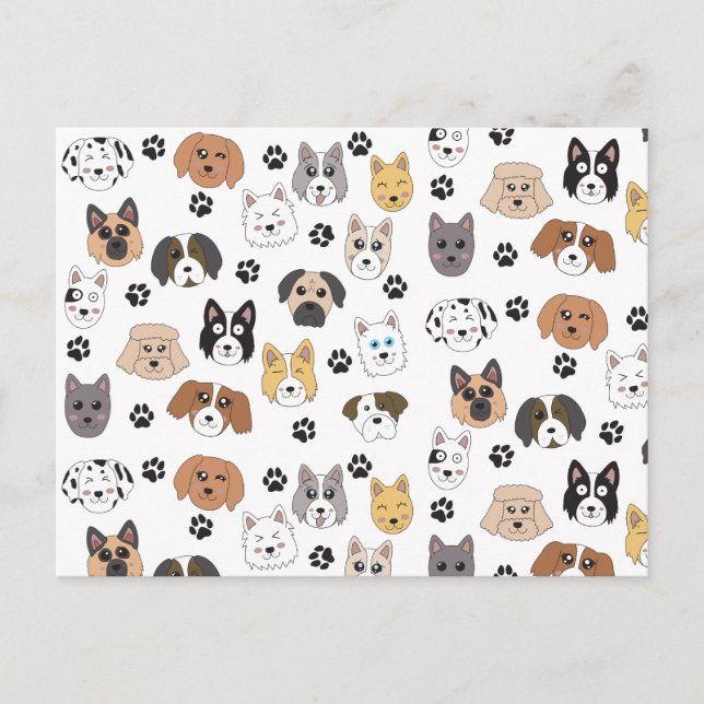 Colourful Cute Funny Dogs & Dog Paw Pattern Holiday Postcard (Front)