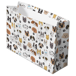 Colourful Cute Funny Dogs & Dog Paw Pattern Large Gift Bag