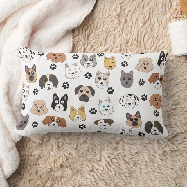 Colourful Cute Funny Dogs & Dog Paw Pattern Lumbar Pillow (Blanket)