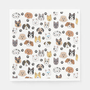 Colourful Cute Funny Dogs & Dog Paw Pattern Napkin