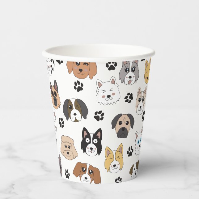 Colourful Cute Funny Dogs & Dog Paw Pattern Paper Cups (Front)