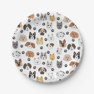 Colourful Cute Funny Dogs & Dog Paw Pattern Paper Plate