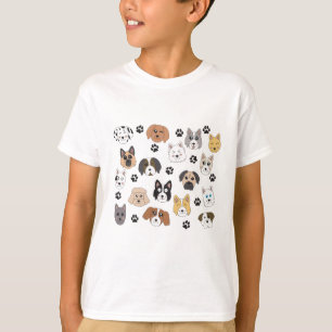 Colourful Cute Funny Dogs & Dog Paw Pattern T-Shirt