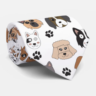 Colourful Cute Funny Dogs & Dog Paw Pattern Tie