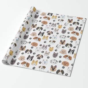 Colourful Cute Funny Dogs & Dog Paw Pattern Wrapping Paper