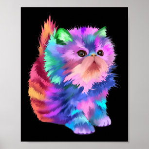 Colourful Cute Funny Rainbow Kitten Rave Psychedel Poster