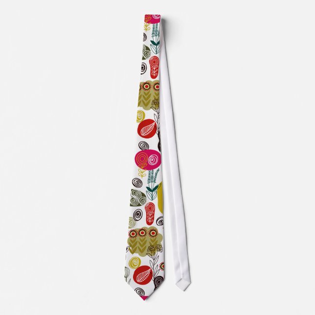 Colourful Cute Hand Drawn Retro Flowers Tie (Front)