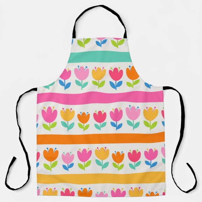 Colourful cute hand drawn tulips seamless pattern  apron (Front)