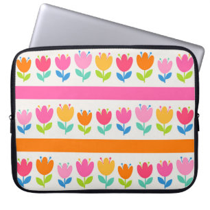 Colourful cute hand drawn tulips seamless pattern  laptop sleeve