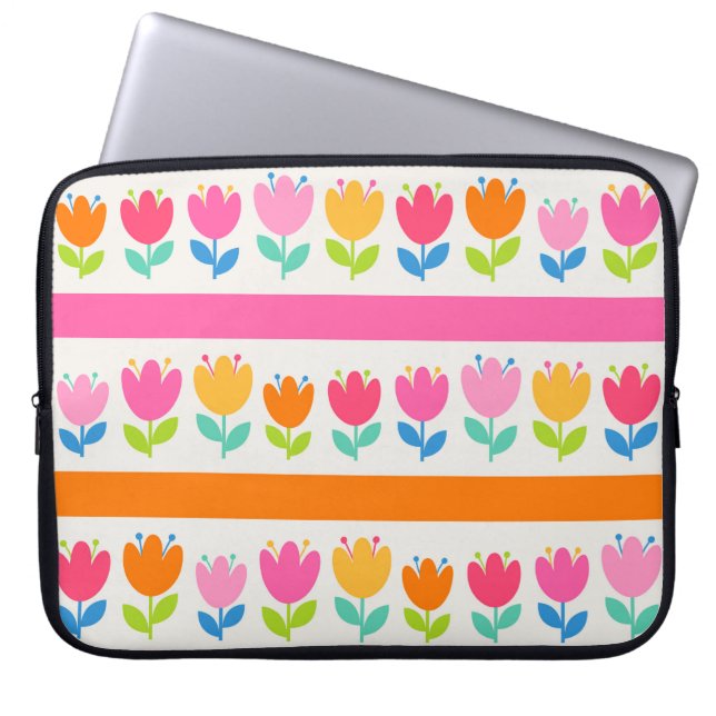 Colourful cute hand drawn tulips seamless pattern  laptop sleeve (Front)
