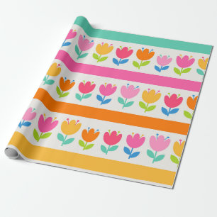 Colourful cute hand drawn tulips seamless pattern  wrapping paper
