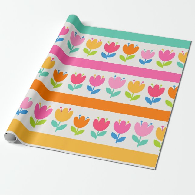 Colourful cute hand drawn tulips seamless pattern  wrapping paper (Unrolled)