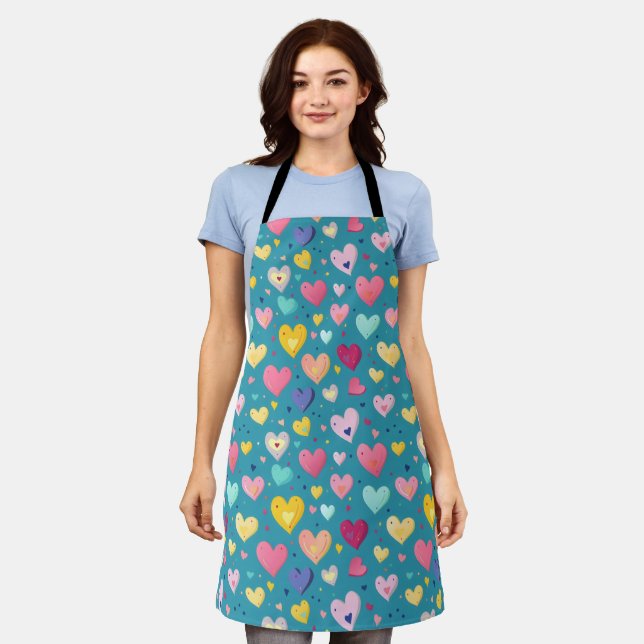 Colourful Cute Heart Pattern Apron (Worn)