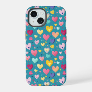 Colourful Cute Heart Pattern iPhone 15 Case