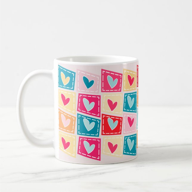 Colourful Cute Heart Pattern Valentines Day Coffee Mug (Left)